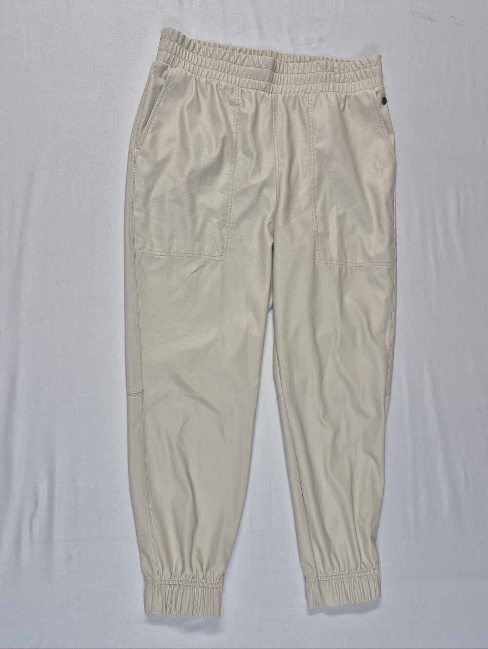 CALIA by Carrie Underwood Faux Leather Ivory Jogger Pants High Rise Size Medium - Picture 4 of 5